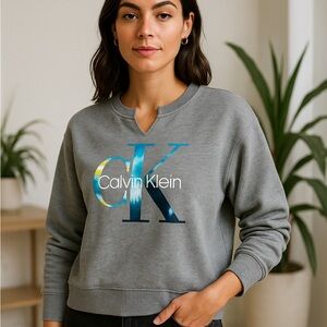 Calvin Klein Gray Crew Neck Sweater with Logo